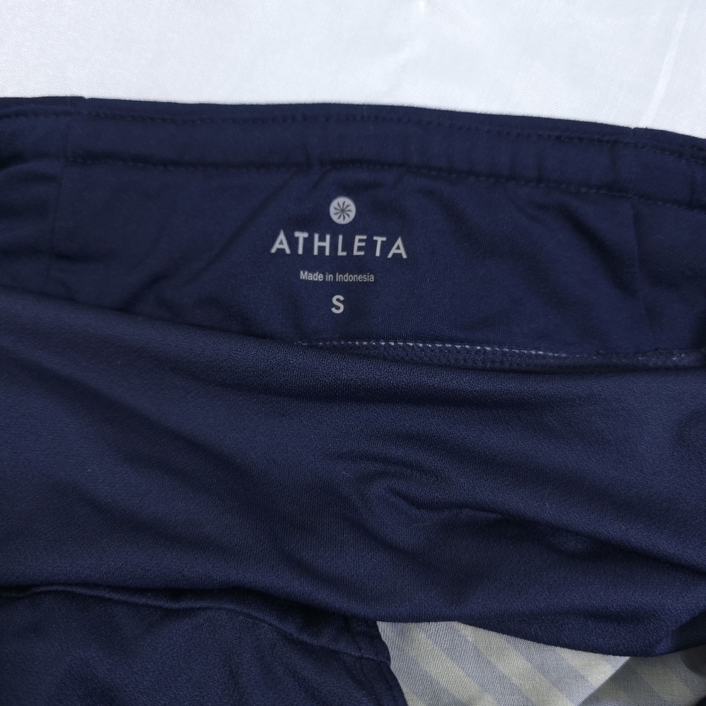 Athleta Women’s Athletic Swim Workout Striped Neon Navy Running Shorts Small - Picture 3 of 9